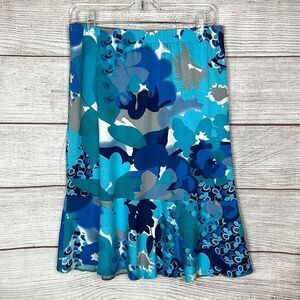 SHEN New York Knit Blue Floral Skirt Elastic Waist